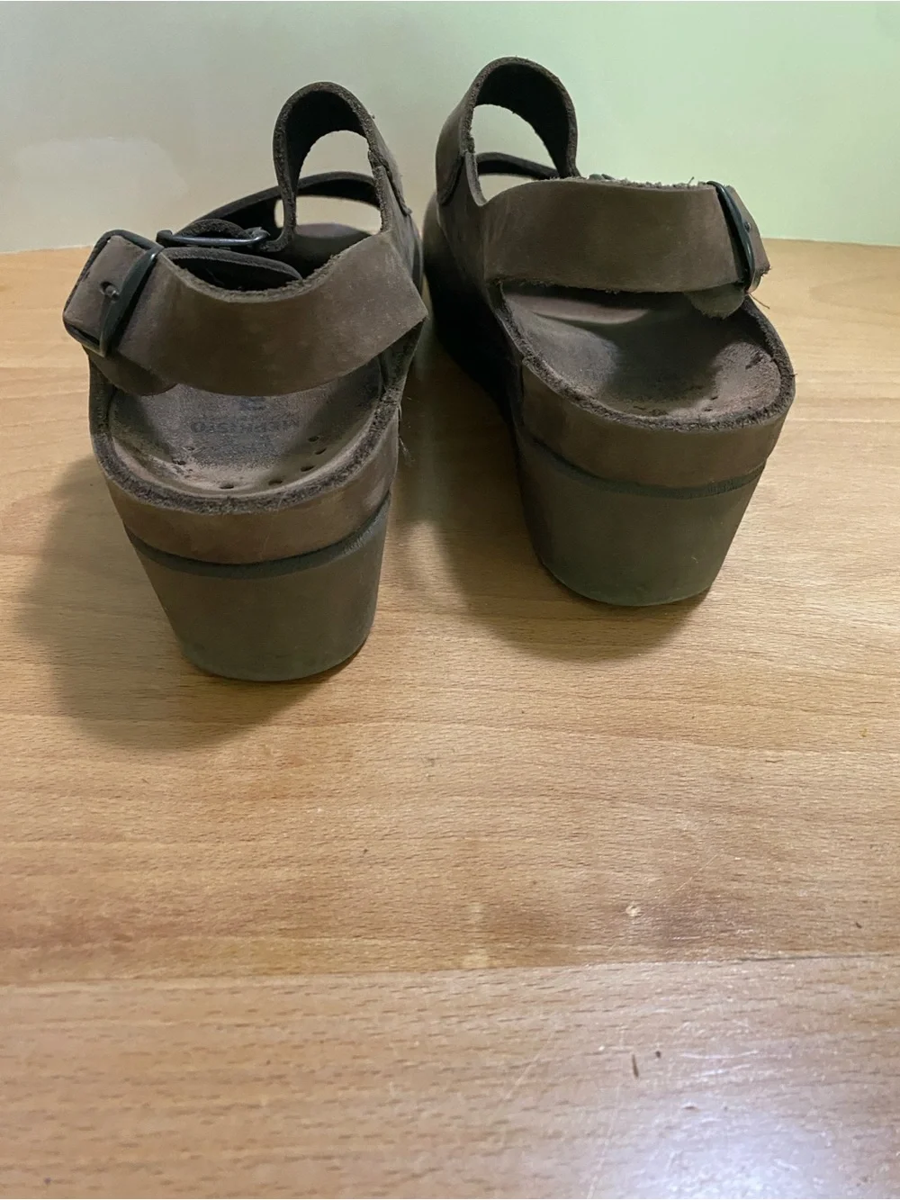 Mephisto Brown Suede Wedge Sandals buckle wedge open toe